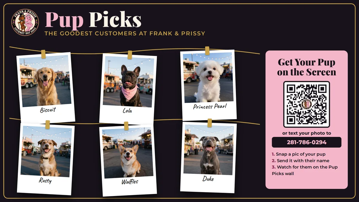 The Pup Picks digital screen on the truck showing customer dog photos